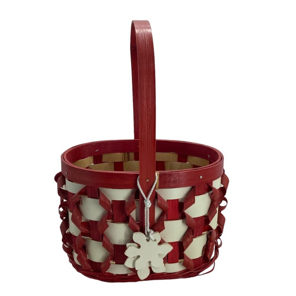 Valentine's Day Red Wicker Woven Basket 10.5" x 5.5" Snowflake Accent Easter‎